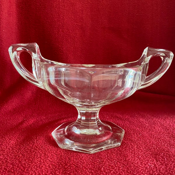 Chippendale Davidson Art Deco twin handled footed glass bowl. Made by the Jefferson Glass Co. 1930's