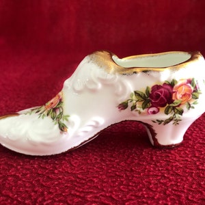 Royal Albert Old Country Rosen Porzellan Schuh. Entworfen von Harold Holdcroft. Gemarkt #22 um 1990