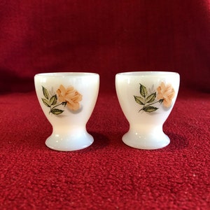 Vintage Arcopal Milk Glass Egg Cups - Pink Rose Pattern, Set of 2