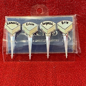 Vintage Orchid Metal Cheese Markers - 1980s England - Set of 4
