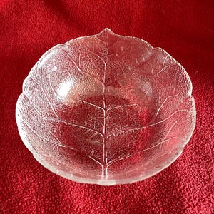 Tazón de postre Arc Arcoroc Aspen Leaf. Vidrio texturizado. Fabricado en Francia. Años 70.
