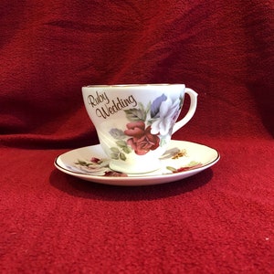 M G Fine Bone China Norwich Ruby Wedding Cup and Saucer Cup 73mm tall Saucer 142mm diameter circa 1980