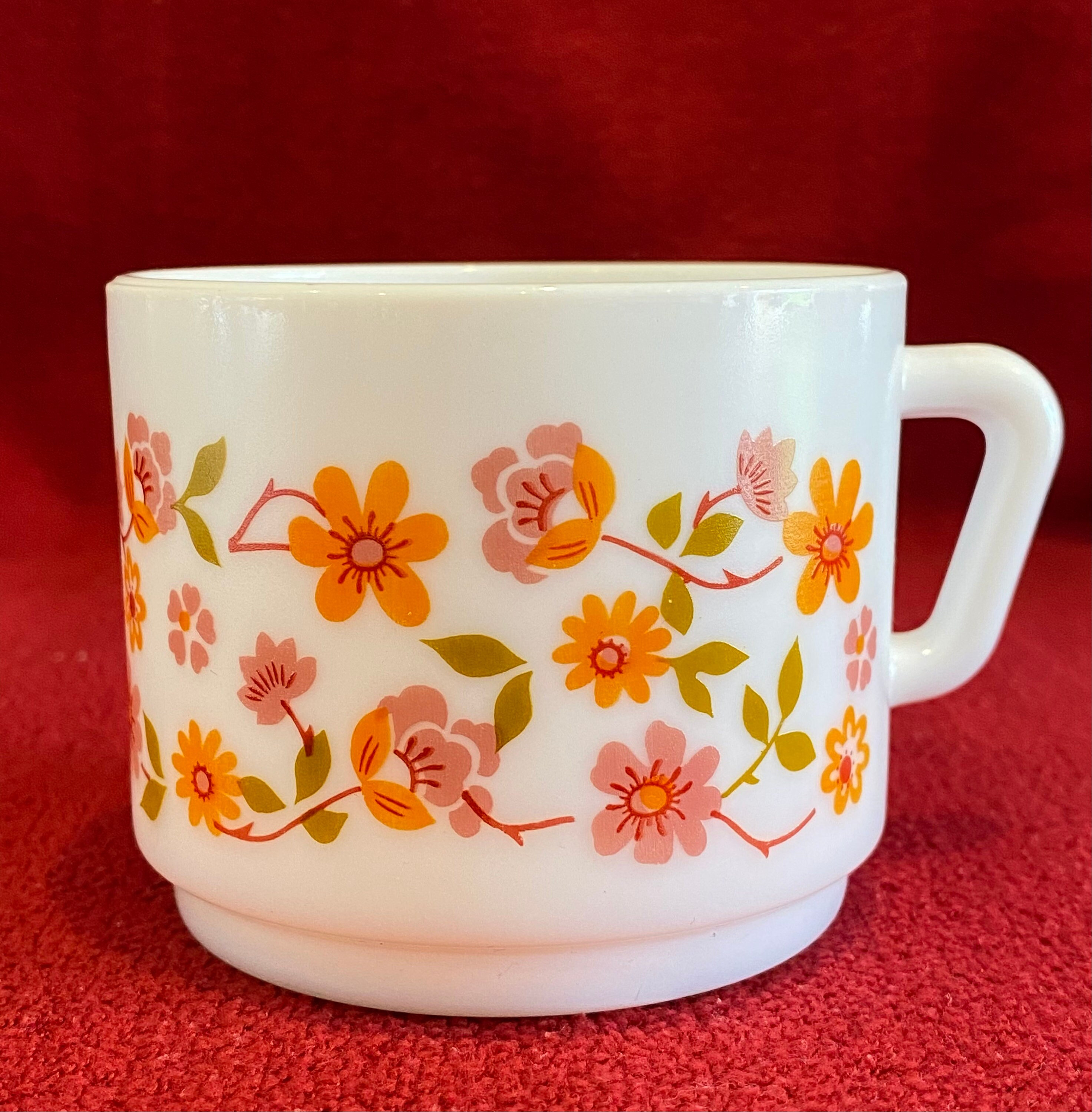 Lot De 7 Tasses Vintage Arcopal Décor Scania – Années 70/80, Couleur Orange éclatante