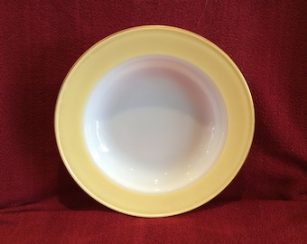 Pyrex JAJ Weardale Spring Yellow with Gold Edges Soup bowls 1/2 pint 8 3/8" diameter circa 1960