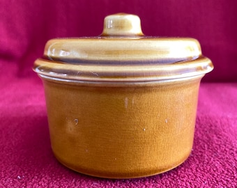 Vintage Klirush Ceramics Lidded Dish: Amber Brown Glaze, Irish Celtic Design