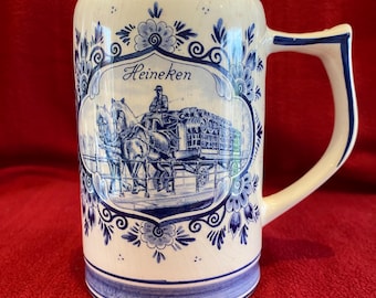 Delfts Blue Heineken ceramic beer mug. Handwork Holland. 1980's