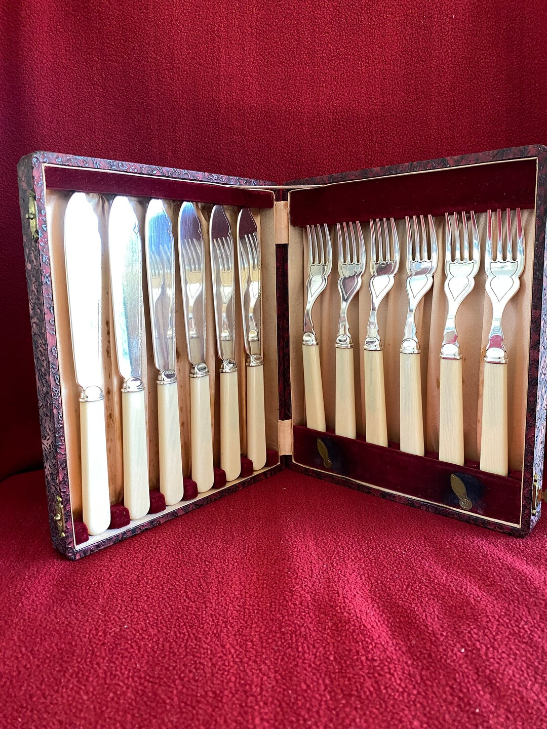 EPNS Boxed Set of Cutlery Flatware. Ivorine Handles in Etsy