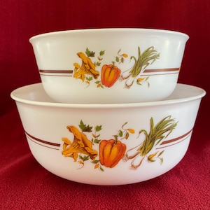 Vintage Arcopal Milk Glass Bowls: Pot au Feu Vegetable Pattern, Set of 2