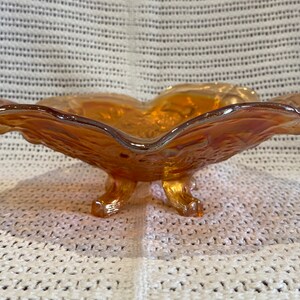 Carnival Glass. Sowerby Marigold Carnival Glass Thistle and Thorn four footed bowl. 1930&#39;s