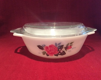 Pyrex JAJ Cottage Rose Casserole Dish 1 pint #505 circa 1970