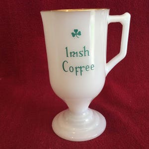 Irish Milk Glass Clover Leaf Shamrock Pedestal Coffee Mugs 14cm tall