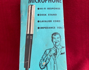 Realistic Dynamic Microphone MC-1000=33-990 with desk stand and lavalier cord in original box. 1960's