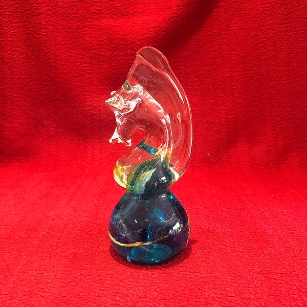 Mdina Glass Unsigned Seahorse Paperweight. Made in Malta. Art Glass. Engraved on base. Sea and Sand Range. 1970's