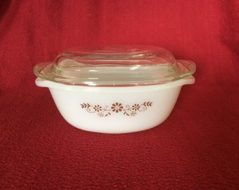 Termocrisa Casserole Dish with Lid Brown Flower Pattern 6 1/4" square