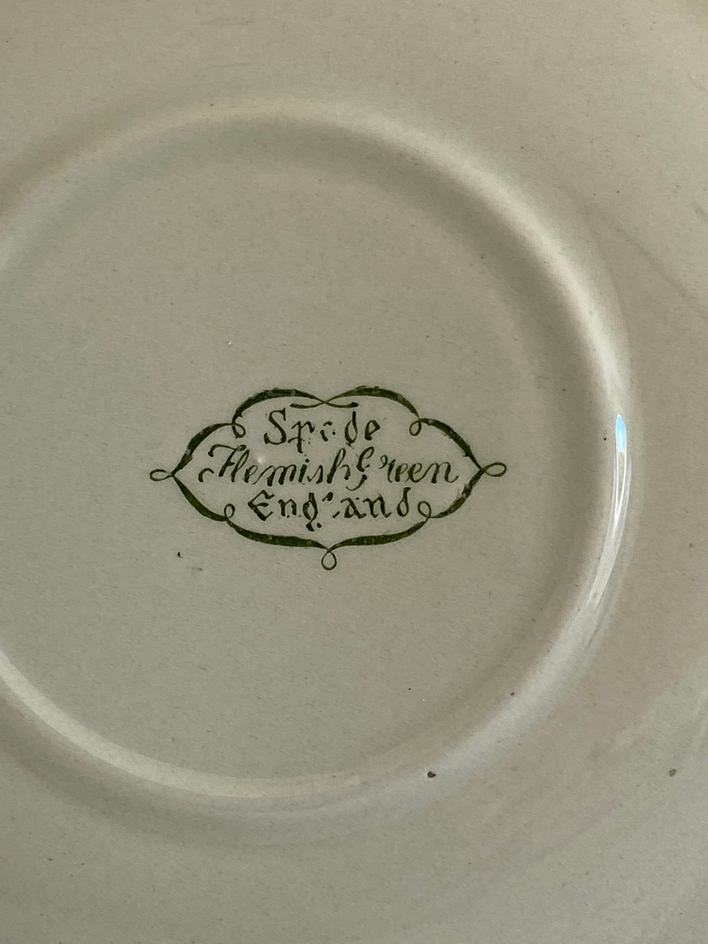 Vintage Spode Flemish Green Saucer: England Retro China (14.5cm