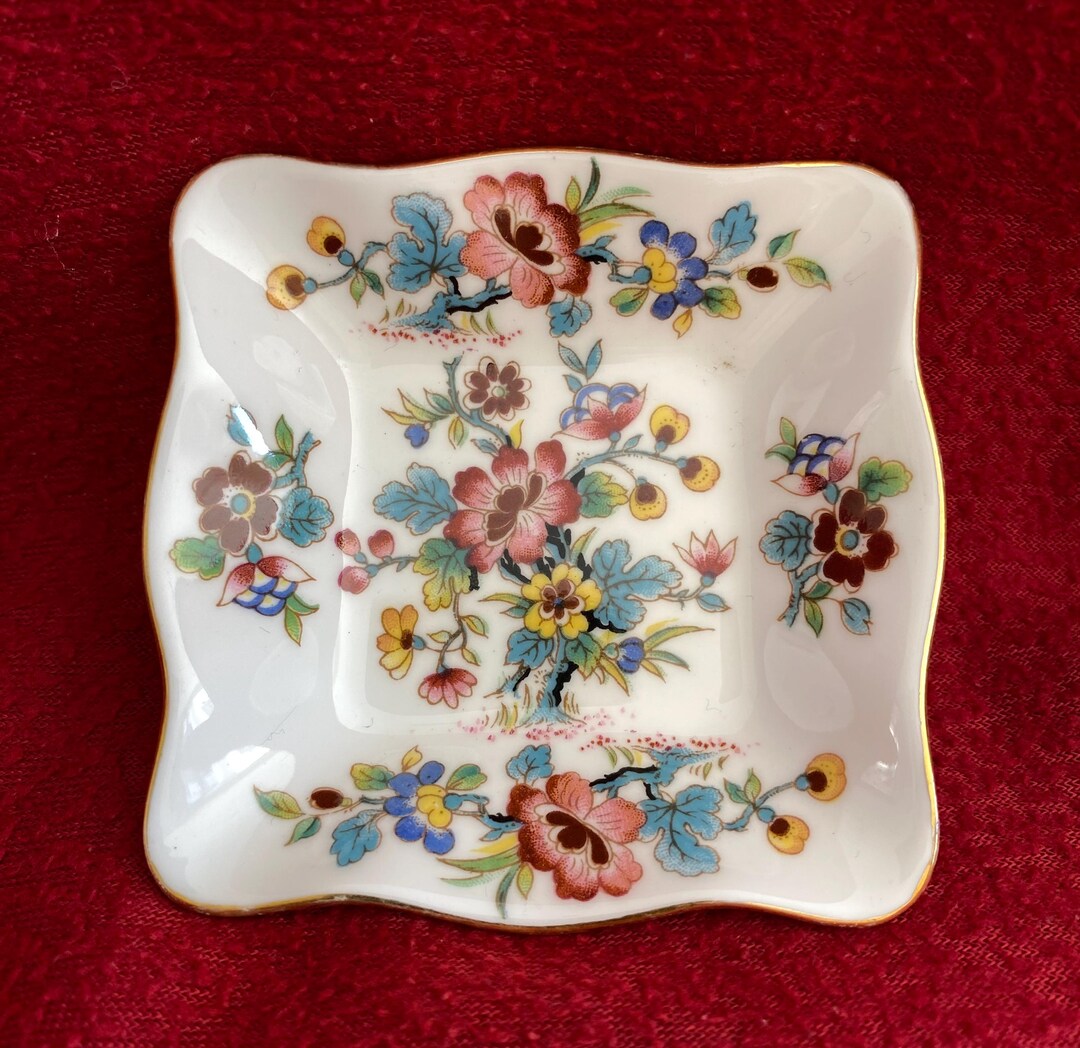 Coalport Ming Rose Square Bone China Pin Dish. Trinket Dish