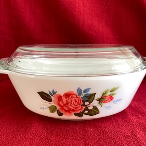 Pyrex JAJ Cottage Rose Casserole Dish 2 pint circa 1970 #509