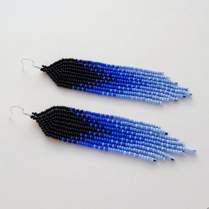 Black violet seed bead earrings Chandelier earrings Gradient fringe earrings Ombre earrings Dangle beadwork earrings