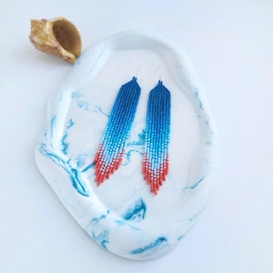 Blue Coral Beaded Tassel Earrings