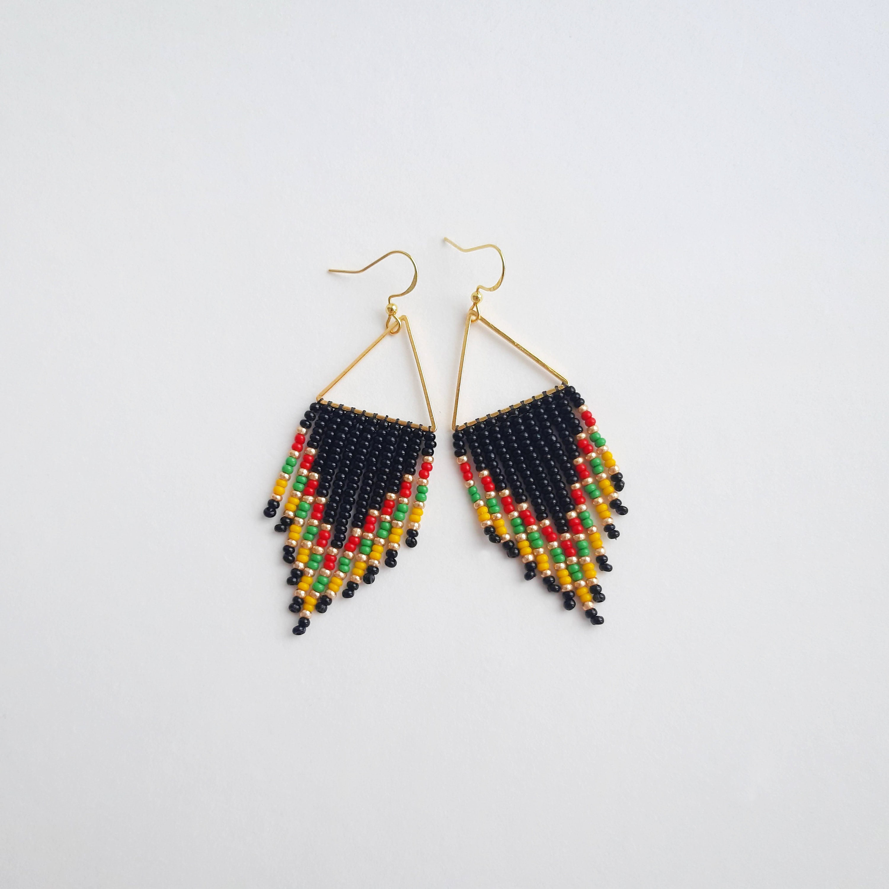 Triangle Red Green Yellow Beaded Earrings Chandelier Earrings - Etsy