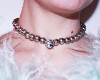 metal handmade eye ball choker necklace