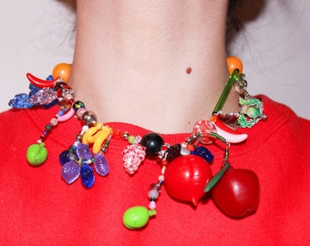 handmade fruit bead statement necklace