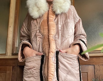 Quilted Satin Coat with scalloped edges