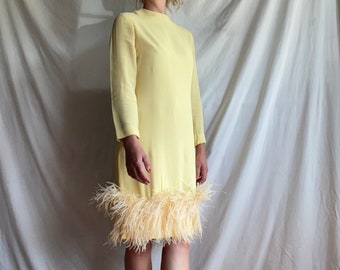 1960's yellow ostrich cocktail dress