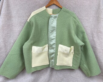 Green Vintage Handmade Short Blanket Coat