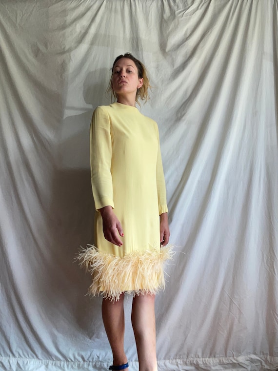 1960's yellow ostrich cocktail dress