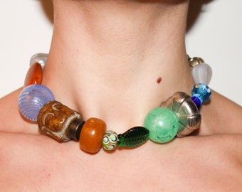 Big stone bead choker necklace handmade