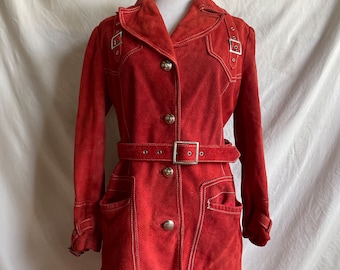 vintage 70s red suede silver buckle jacket