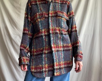 vintage 70s multicolor plaid shirt collared jacket