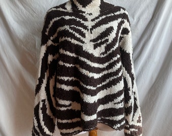 vintage zebra knit sweater mock neck, Curio brand