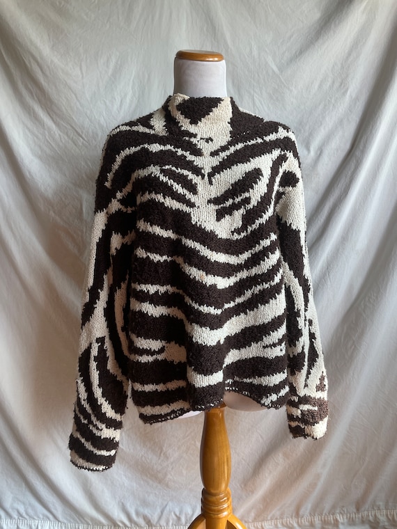 vintage zebra knit sweater mock neck, Curio brand