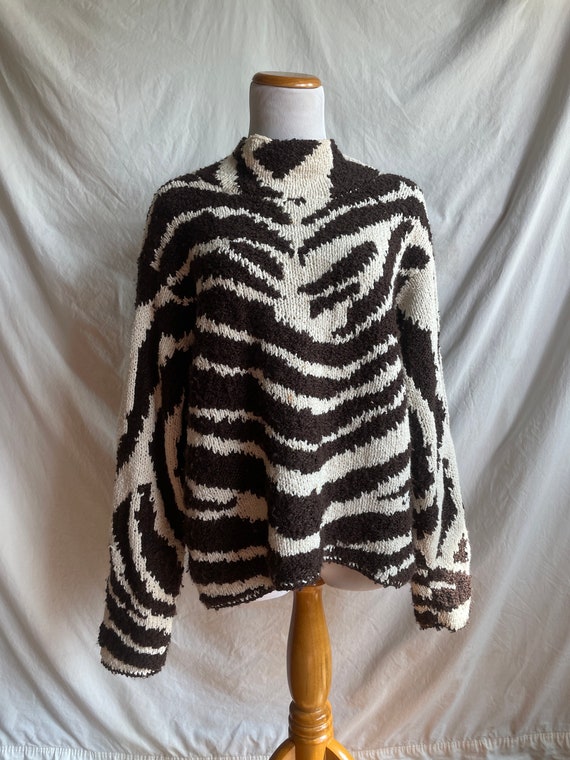Pull vintage en maille zebree col montant marque Curio Etsy France