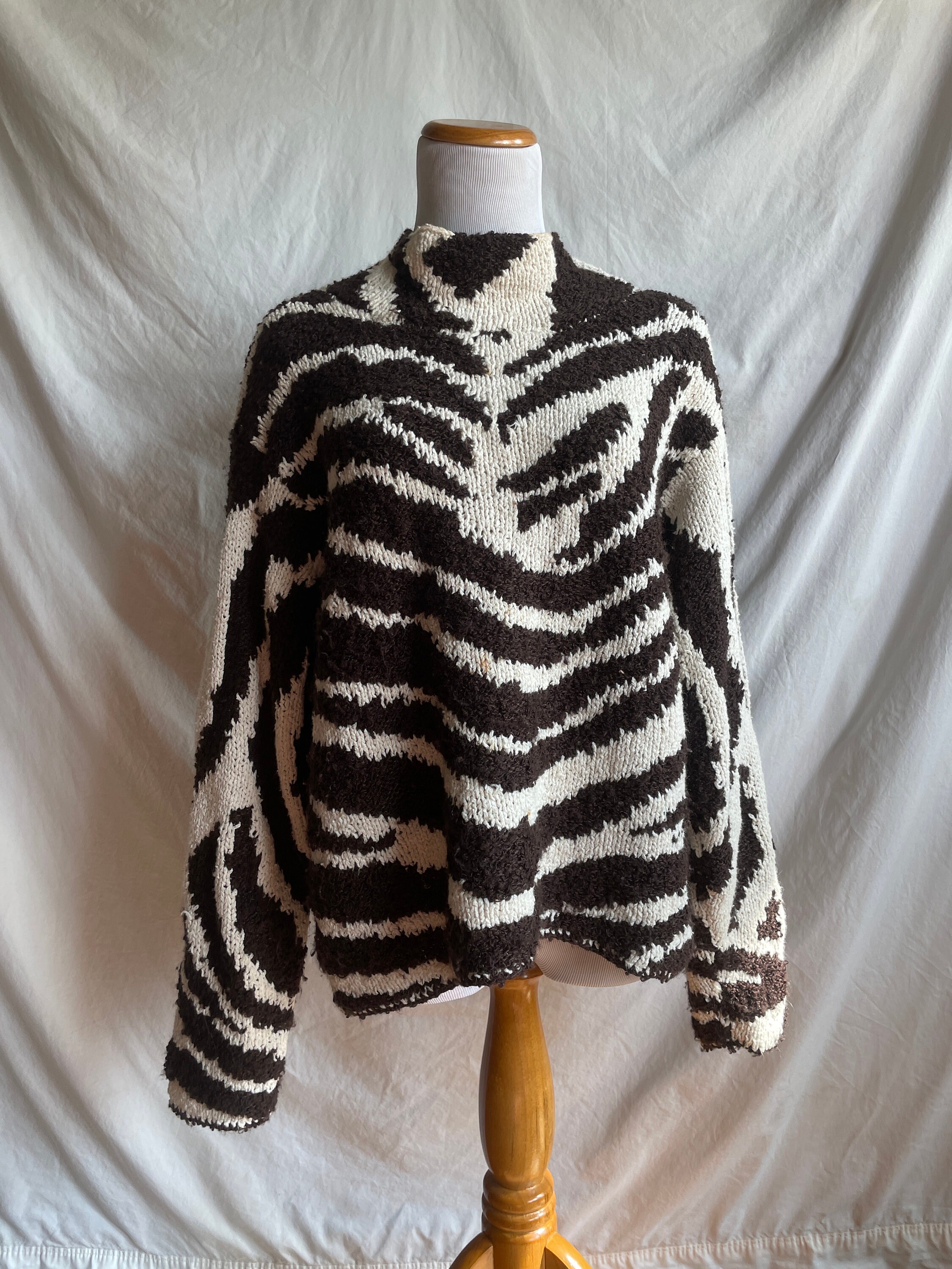 Vintage Zebra Knit Sweater Mock Neck Curio Brand Etsy