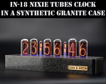Nixie Clock on IN-18 Tubes in a Synthetic Granite Case Divergence Meter  for Boyfriend, Husband, Vintage, Glowing Clock, Gift, Steampunk
