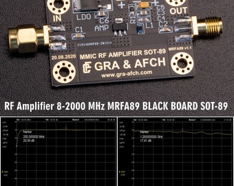 RF Amplifier 8-2000 MHz, Gain = 20 dB, P = +20 dBm MRFA89 MMIC SOT-89 [Gold plated Board]