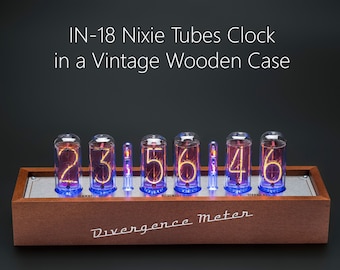 IN-18 Nixie Clock in a Wooden Case Divergence Meter [12/24 hour format] for Boyfriend, Husband, Vintage, Glowing Clock, Gift, Steampunk