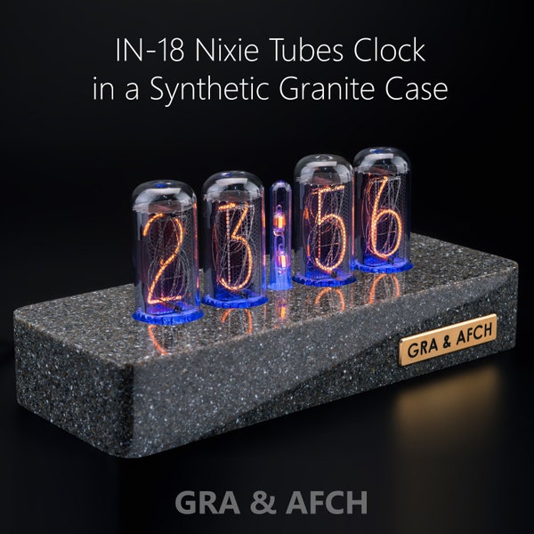 Nixie Clock on IN-18 Tubes in Synthetic Granite Case Divergence Meter [4 Tubes] Boyfriend, Husband, Vintage, Glowing Clock, Gift, Steampunk