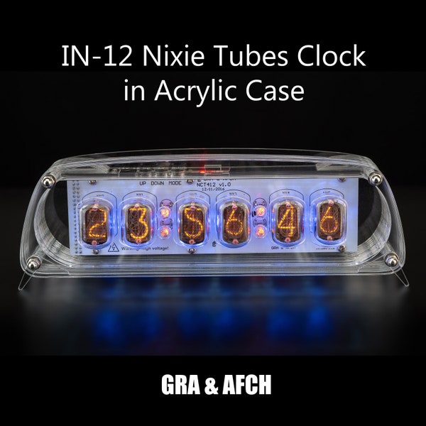 Nixie Clock on IN-12 Tubes in Acrylic Case [Arduino compatible] with Sockets for Boyfriend, Husband, Vintage, Glowing Clock, Gift, Steampunk