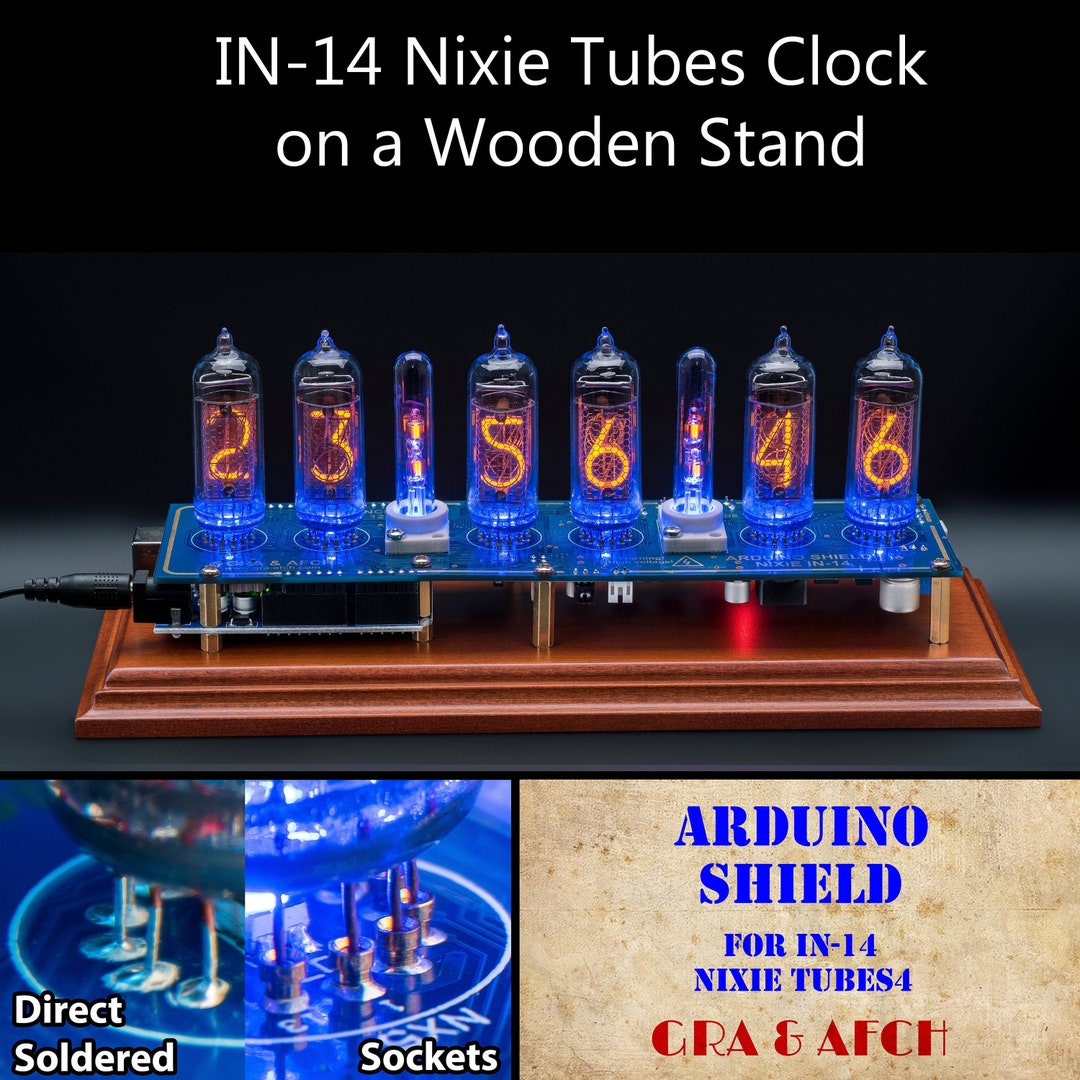 Nixie Clock on IN-14 Tubes on Wooden Stand With Arduino Shield NCS314 ...