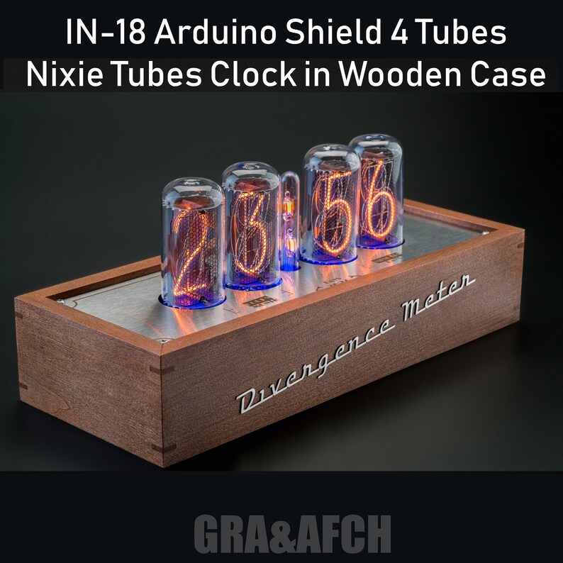 Nixie Tubes Clock IN18 Arduino Shield Wooden Case 4 TUBES With GPS