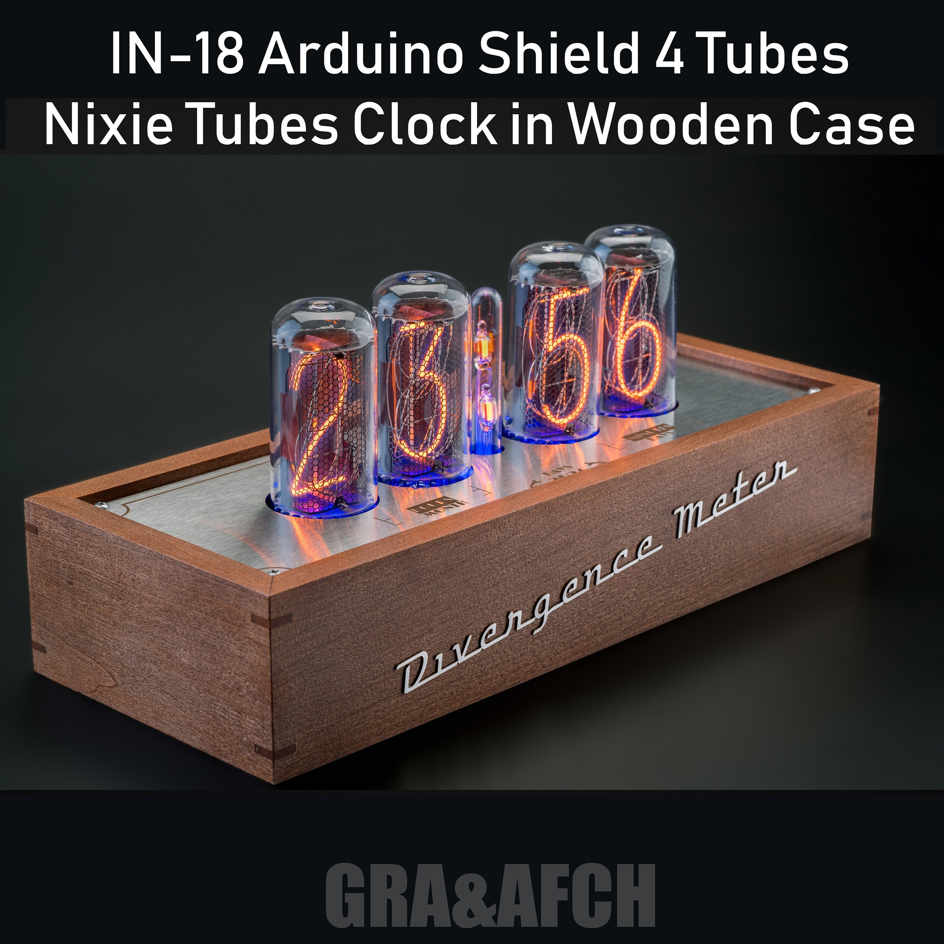 Very large Nixie Tube clock 6 IN-18 (NOS) in brushed steel case