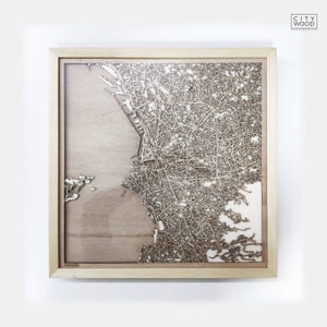 Mapa de madera de Marsella - Mapas de calles de la ciudad cortados a láser, arte mural minimalista enmarcado en 3D - Regalo de cumpleaños, aniversario, Navidad y boda