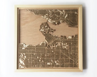 Vancouver Wooden Map - Pinewood Laser Cut Streets City Maps 3d Framed Minimal Minimalist Wall Art Wood - Birthday Christmas Wedding Gift