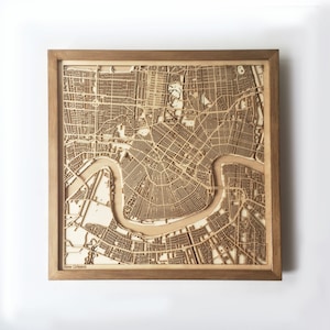 New Orleans Holzkarte - Walnuss Laser geschnitten Holz Straßen Stadt Karten 3d gerahmt Minimal Minimalist Wandkunst -Geburtstag Weihnachten Hochzeitsgeschenk