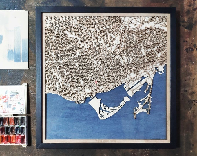 Toronto Wooden Map - Laser Engraved