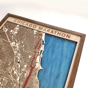 Chicago Marathon Holzkarte - 3D Landkarte aus Holz gelasert